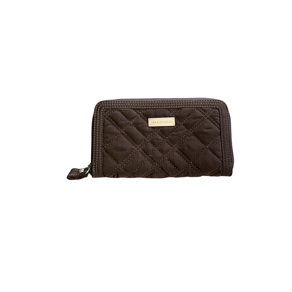 Vera Bradley Quilted Microfiber Zip Around Wallet Brown Zebra Print Interior